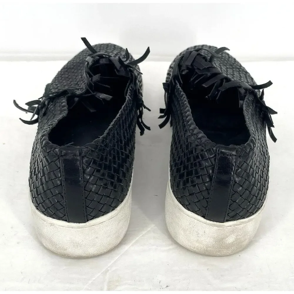 Michael Kors Rae Woven Leather Slip On Sneakers Black Womens Size 8.5